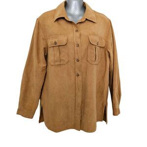 Vintage 90's Shacket Button Up Oversize Camel Tan Size S Faux Suede Microfiber